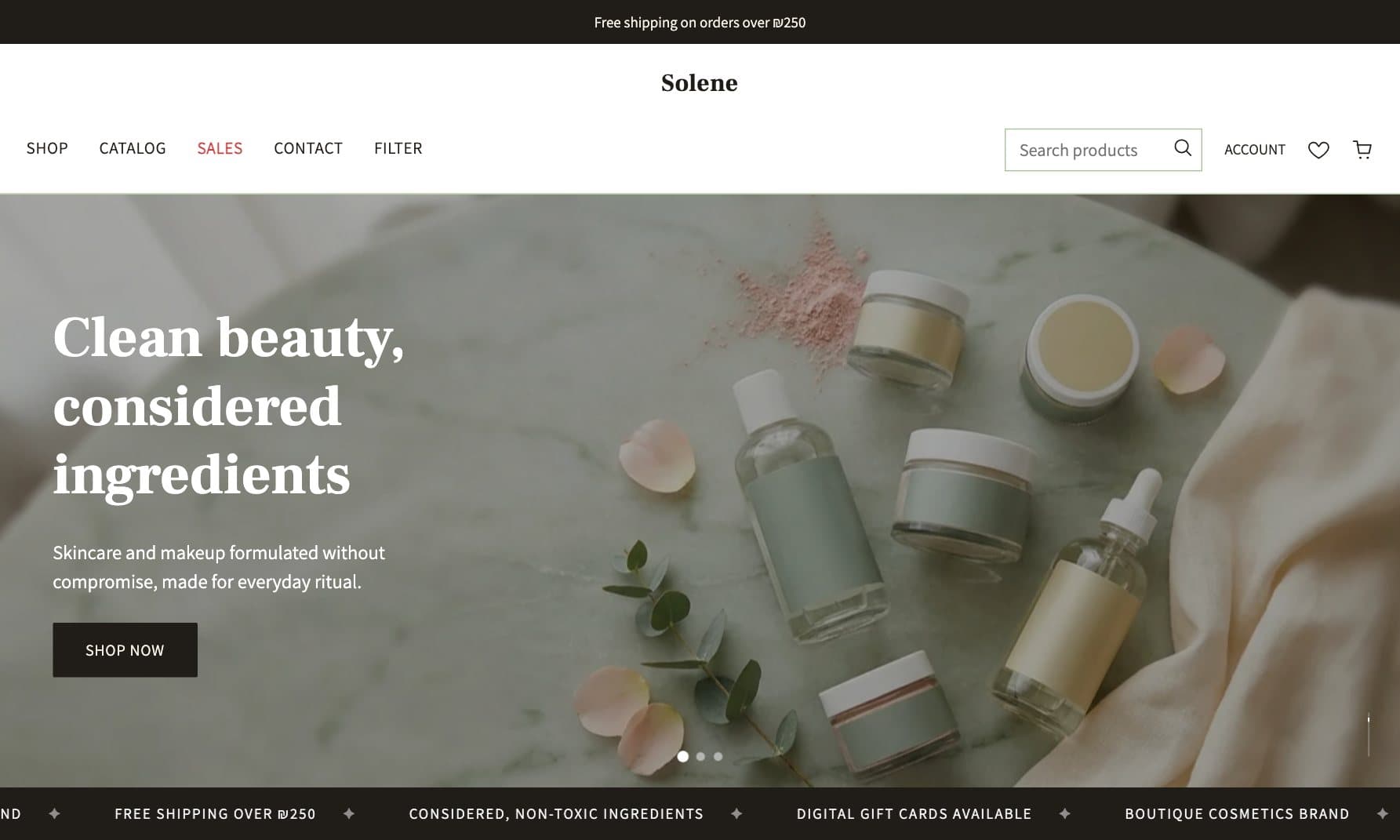 Solene — ערכת עיצוב ל-Shopify · קוסמטיקה